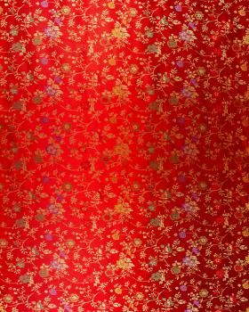 Satin jacquard fleurs sur fond Rouge - Tissushop